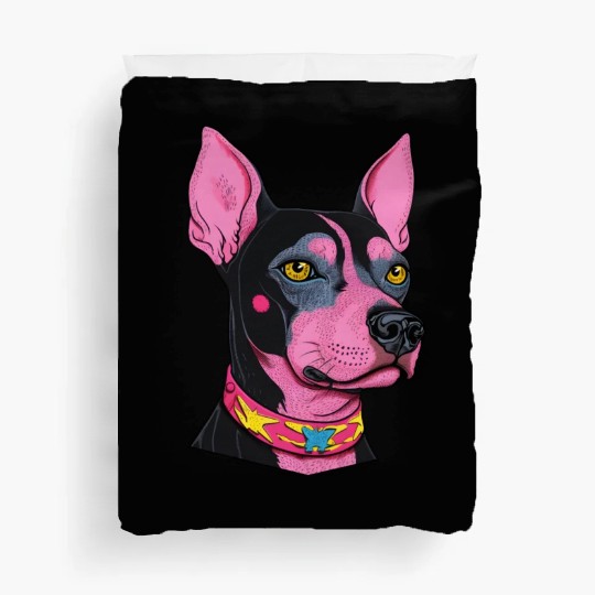 black and pink dog with yellow eyes Punk Rock Duvet Covers