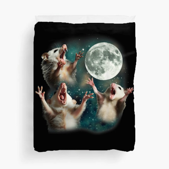 Three Possum Moon 3 Opossum Funny Weird Cursed Mem Duvet Covers