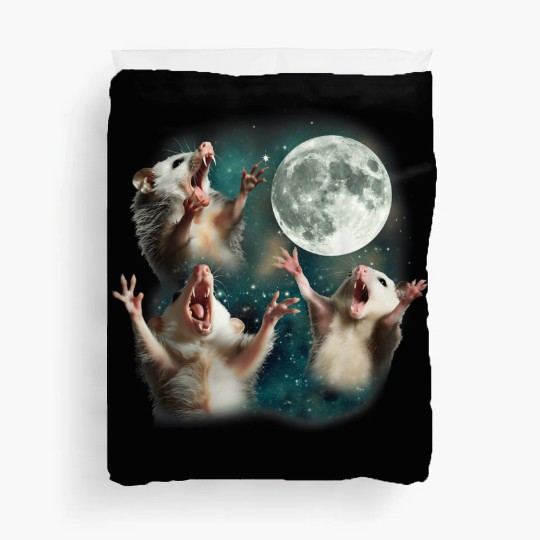 Three Possum Moon 3 Opossum Funny Weird Cursed Mem Duvet Covers