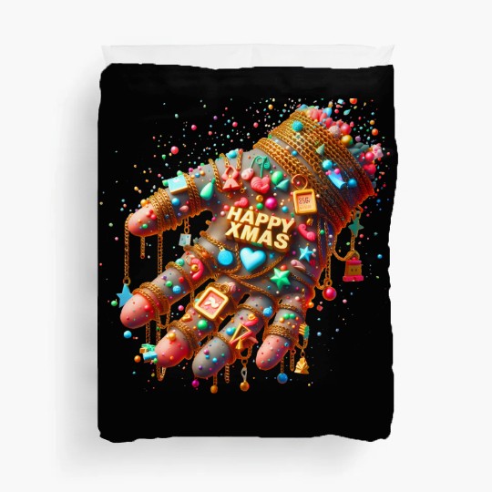 Hand with HAPPY XMAS text Duvet Covers