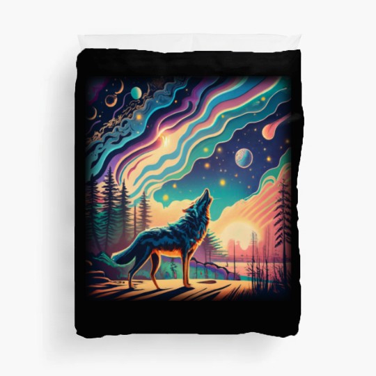 Majestic Wolf Howling At The Eclipse Duvet Covers