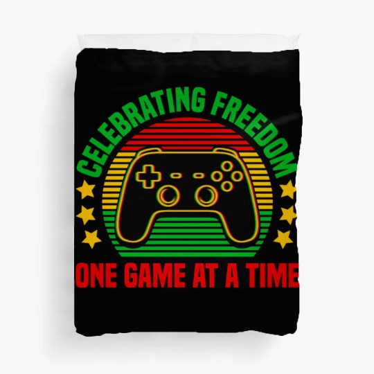 Video Gamer Celebrating Freedom One Game a Time Duvet Covers