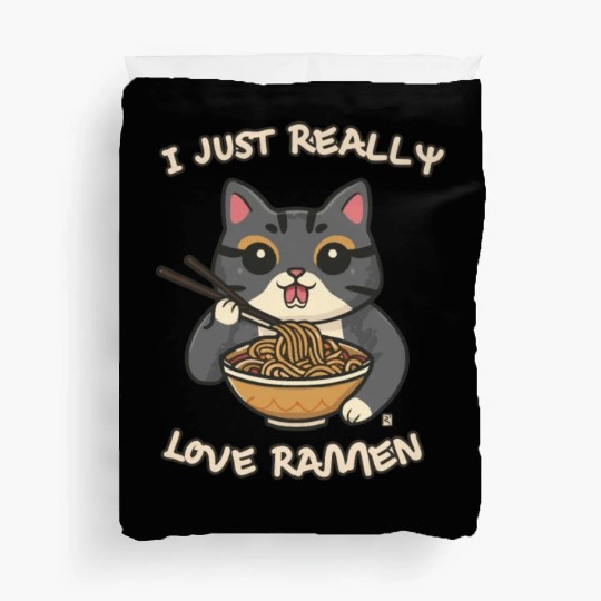 I just really love ramen cat Duvet Covers