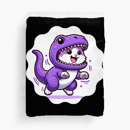 Energetic Cat in Velociraptor Costume - Playful Fe Duvet Covers