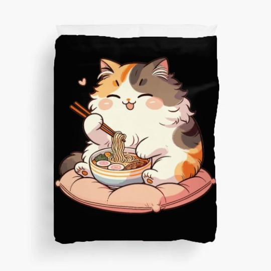 Cute Cat Eats Ramen Noodles Cats Ramen Duvet Covers
