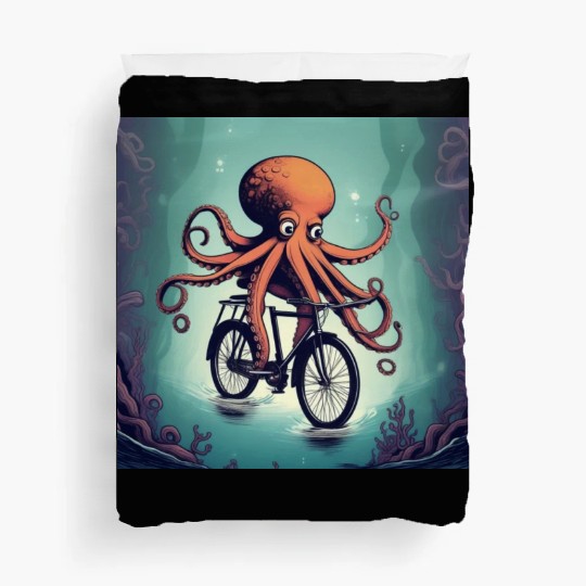 A weird octopus riding a bicycle Duvet Covers