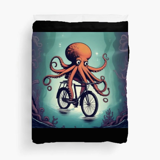 A weird octopus riding a bicycle Duvet Covers