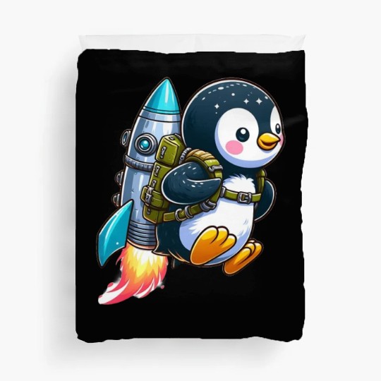 Penguin with jetpack Duvet Covers