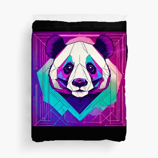 Synthwave Neon Geo Panda Duvet Covers