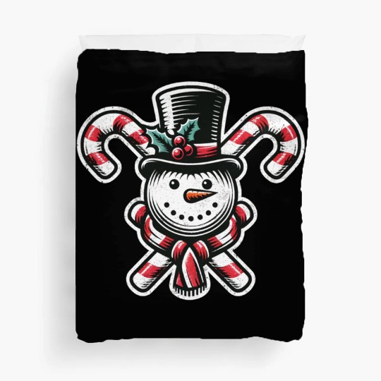 Candy Cane Cheer - snowman with Top Hat design Duvet Covers