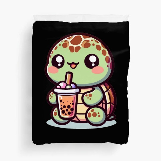 Kawaii Turtle Bubble Tea Lover Cute Sea Turtle Duvet Covers