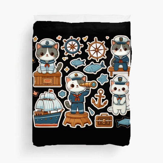 Sailor Whiskers: Little Sailor Kitties Sticker Duvet Covers