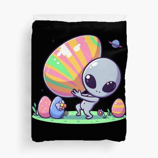 Alien with huge easter egg Duvet Covers