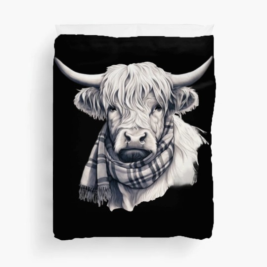 Adorable Highland Cow Wearing a Scarf Duvet Covers