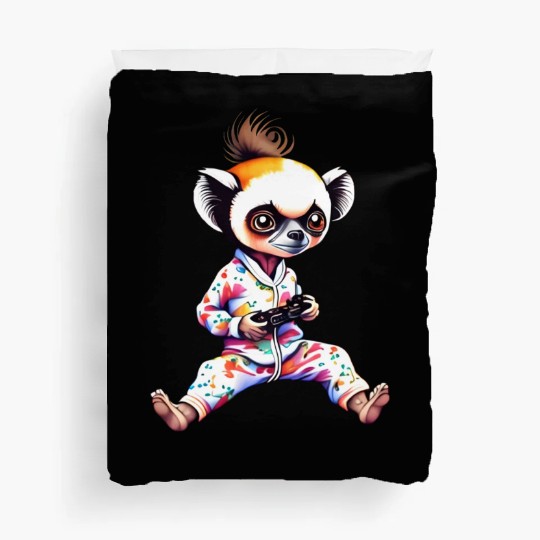 Young Sifaka Wearing Pajamas Retro Video Game Duvet Covers
