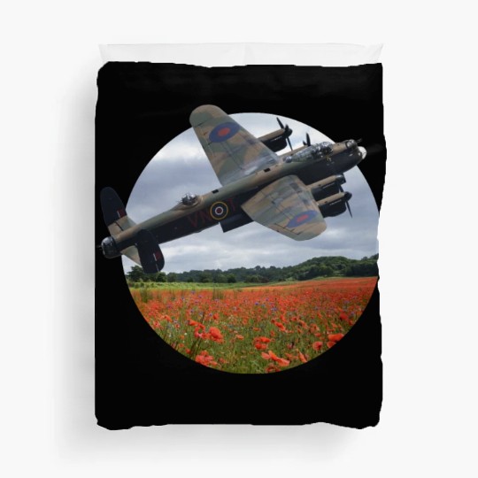 Avro Lancaster Bomber Over A Poppy Duvet Covers
