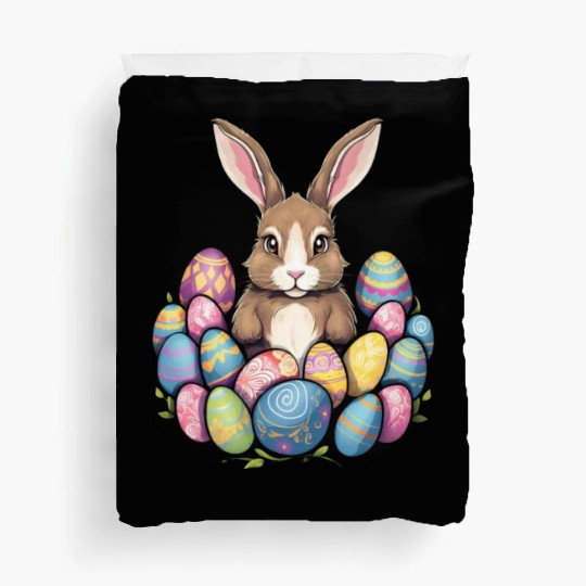 Easter Bunny Rabbit Colorful Eggs Easter Egg Hunt Duvet Covers