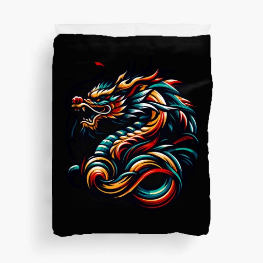 Colorful Chinese Dragon Artwork and Tribal Design Duvet Covers