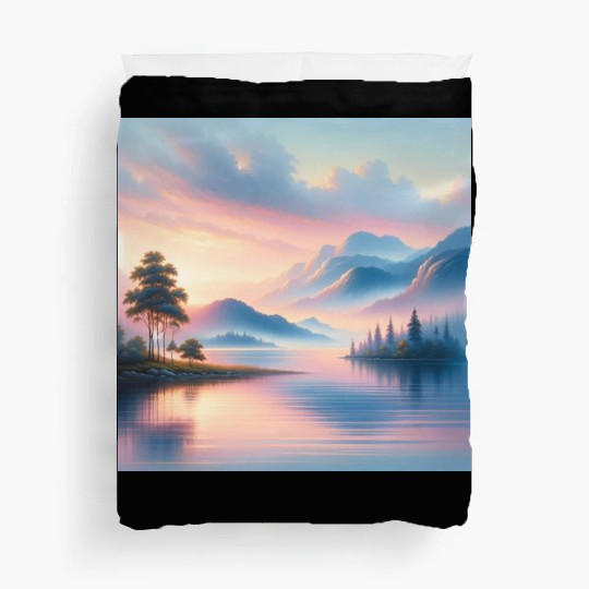 Sunrise Serenity Lakeside Tranquility in Pastel Duvet Covers
