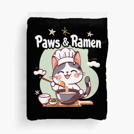 Paws and Ramen Funny Cats Animal Sayings Duvet Covers