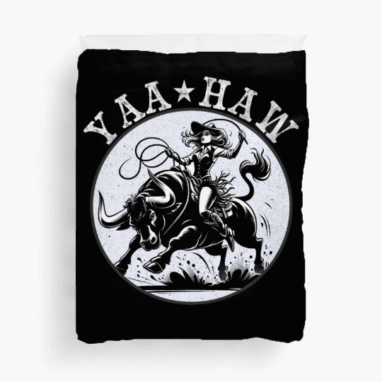 Cowgirl Lasso Riding Silhouette Duvet Covers