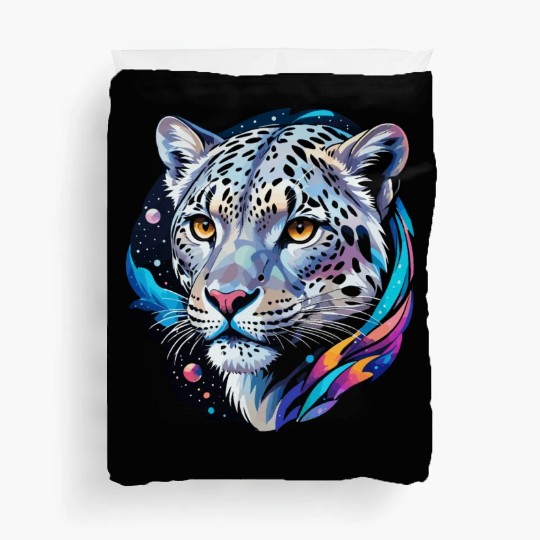 Cosmic Snow Leopard - Ethereal Animal Portrait Duvet Covers