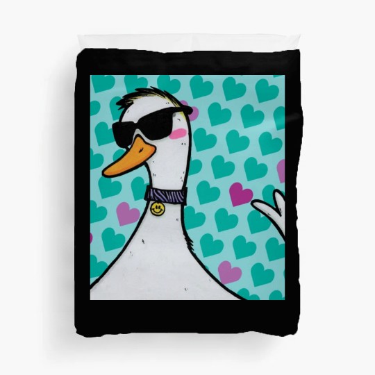 90s Raver Cartoon Duck, Party Animal, Kids Room Duvet Covers