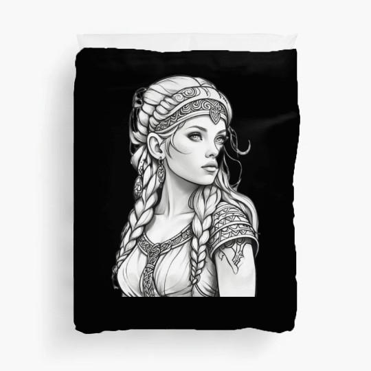 Viking female hairstyles grayscale Duvet Covers