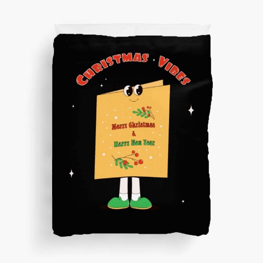Groovy Christmas card in trendy retro cartoonstyle Duvet Covers
