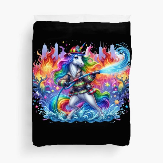 Funny unicorn as a firefighter for a little Duvet Covers