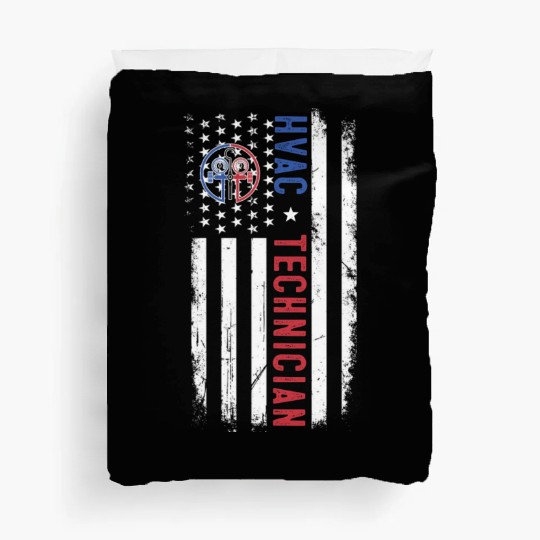 HVAC Technician US American Flag HVAC Mechanic Eng Duvet Covers
