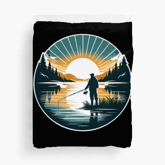 Serene Sunrise Fishing - Peaceful Morning Lake Duvet Covers