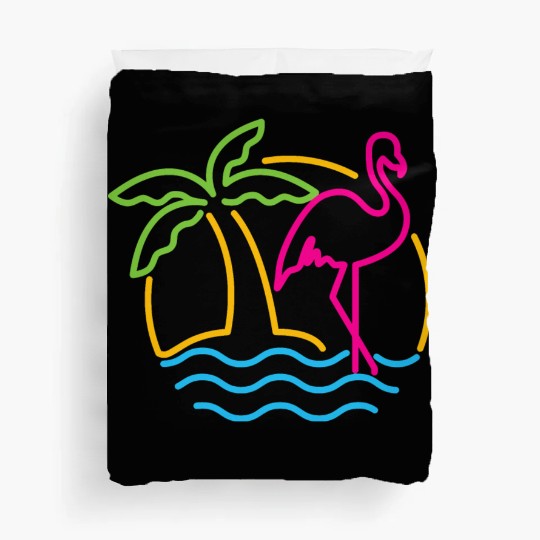 80s Vintage Miami Retro Neon Pink Flamingo Duvet Covers