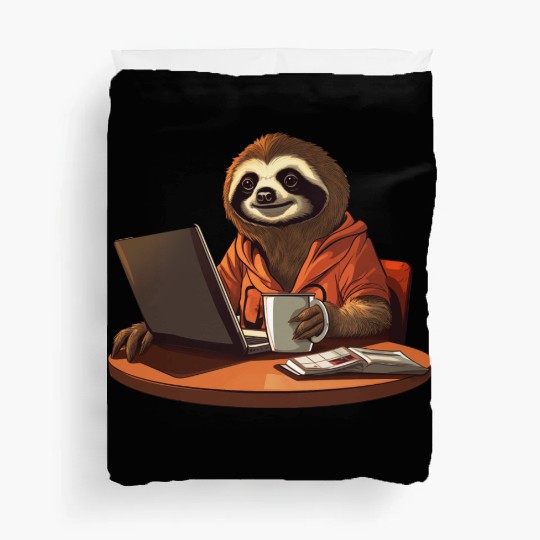 Sloth CEO - Relaxed Chief with Coffee and Laptop Duvet Covers