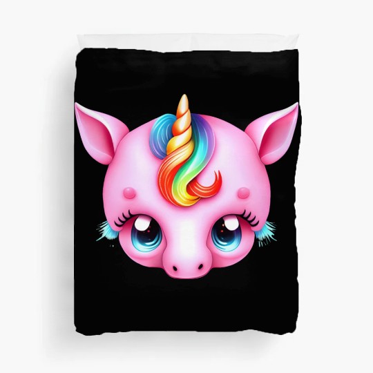 Pink Baby Rainbow Unicorn Head Duvet Covers