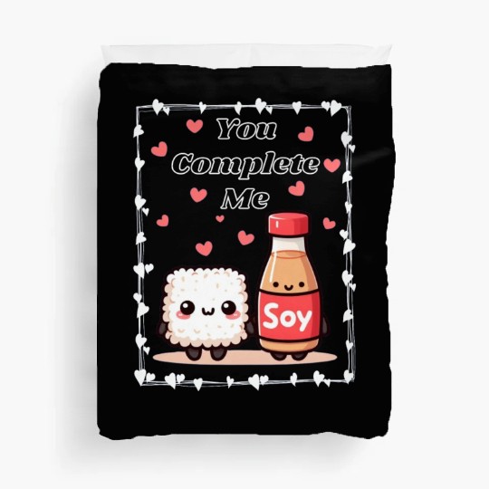 You Complete Me a cute kawaii-style sushi and soy Duvet Covers