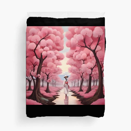 Japanese style art with cherry blossom festival Duvet Covers