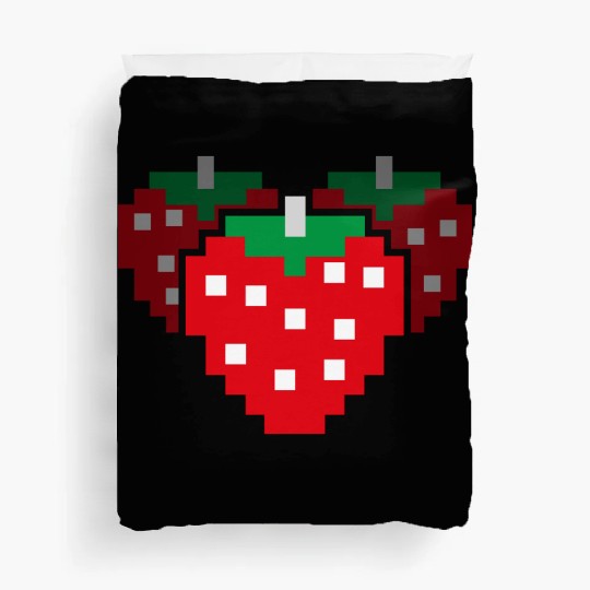 8 Bit Pixel Strawberry 80s Video Game 100 Days of Duvet Covers