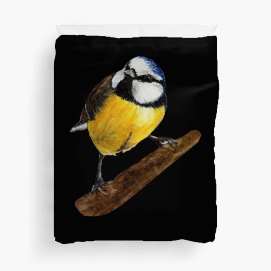 Blue tit titmouse hand painted watercolor. Duvet Covers