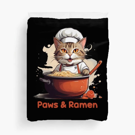 Paws and Ramen Funny Cats Animal Lover Duvet Covers