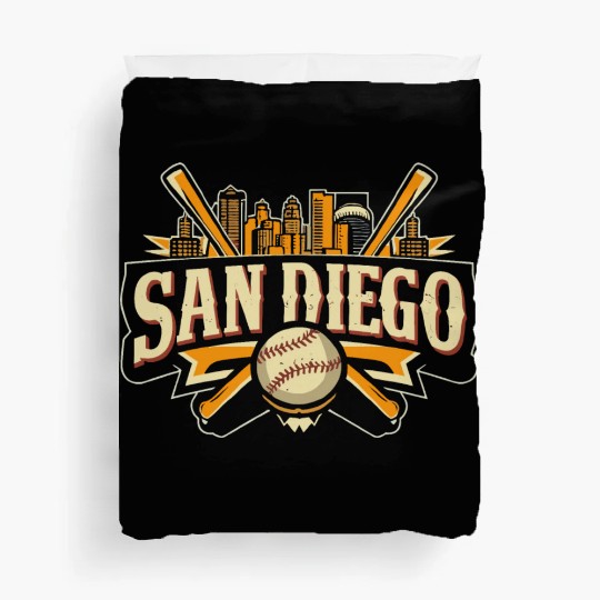 San Diego City California Baseball Skyline Vintage Duvet Covers