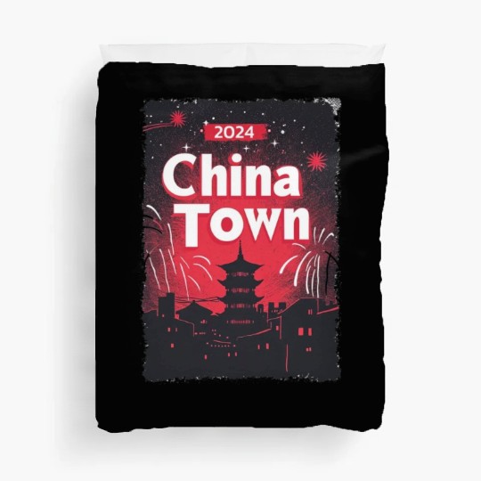 ChinaTown Ignites: Synthwave Red & Black Shiluette Duvet Covers