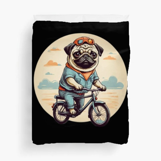 Pug Riding Bike Duvet Covers