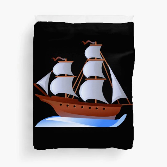 Brown and white sailboat illustration, Sailing shi Duvet Covers