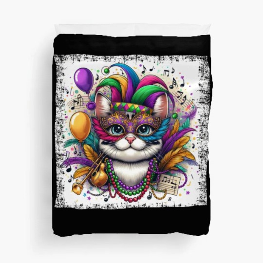 Mardi Gras Cat Mask Colorful Music Carnival Duvet Covers