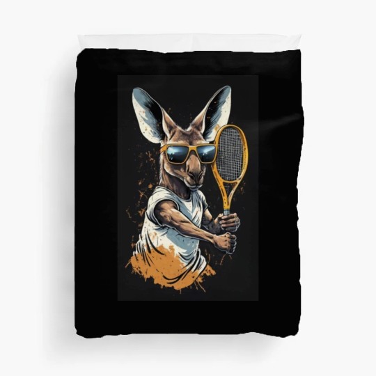 Kangaroo play tennis Duvet Covers