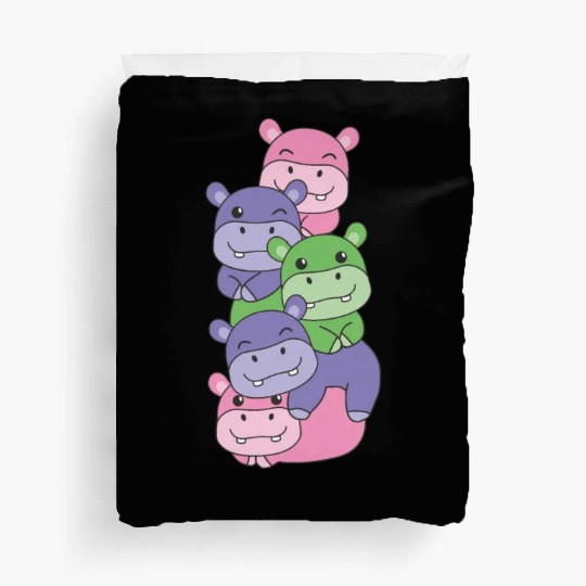 Trigender Flag Pride Lgbtq Cute Hippo Duvet Covers