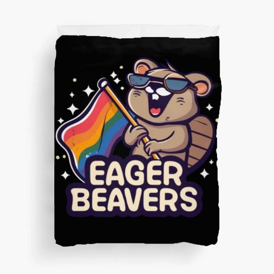 Eager Beavers with Pride LGBT Flag Duvet Covers