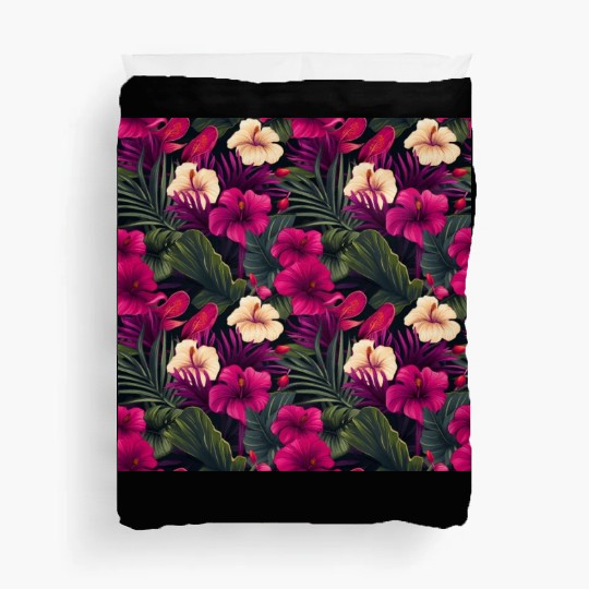 Tropical Pink Flowers Leaves Pattern Duvet Covers