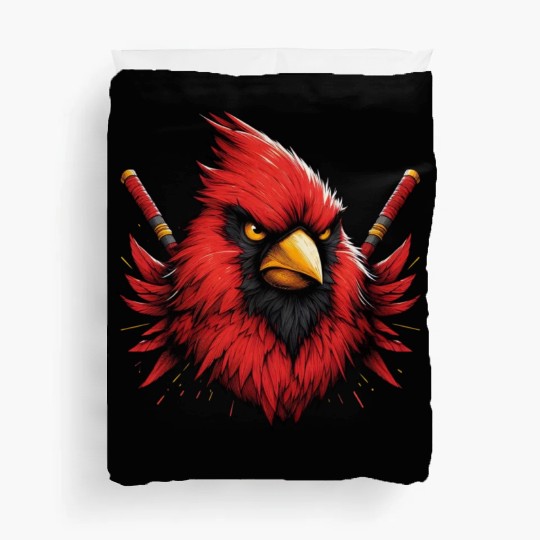 Red Northern Cardinal As Ninja Symbol Of Bravery Duvet Covers